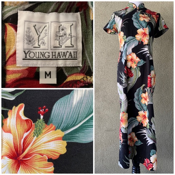 🌺 “Young Hawaii” Muumuu Maxi-Dress Cheongsam size M - Picture 1 of 12
